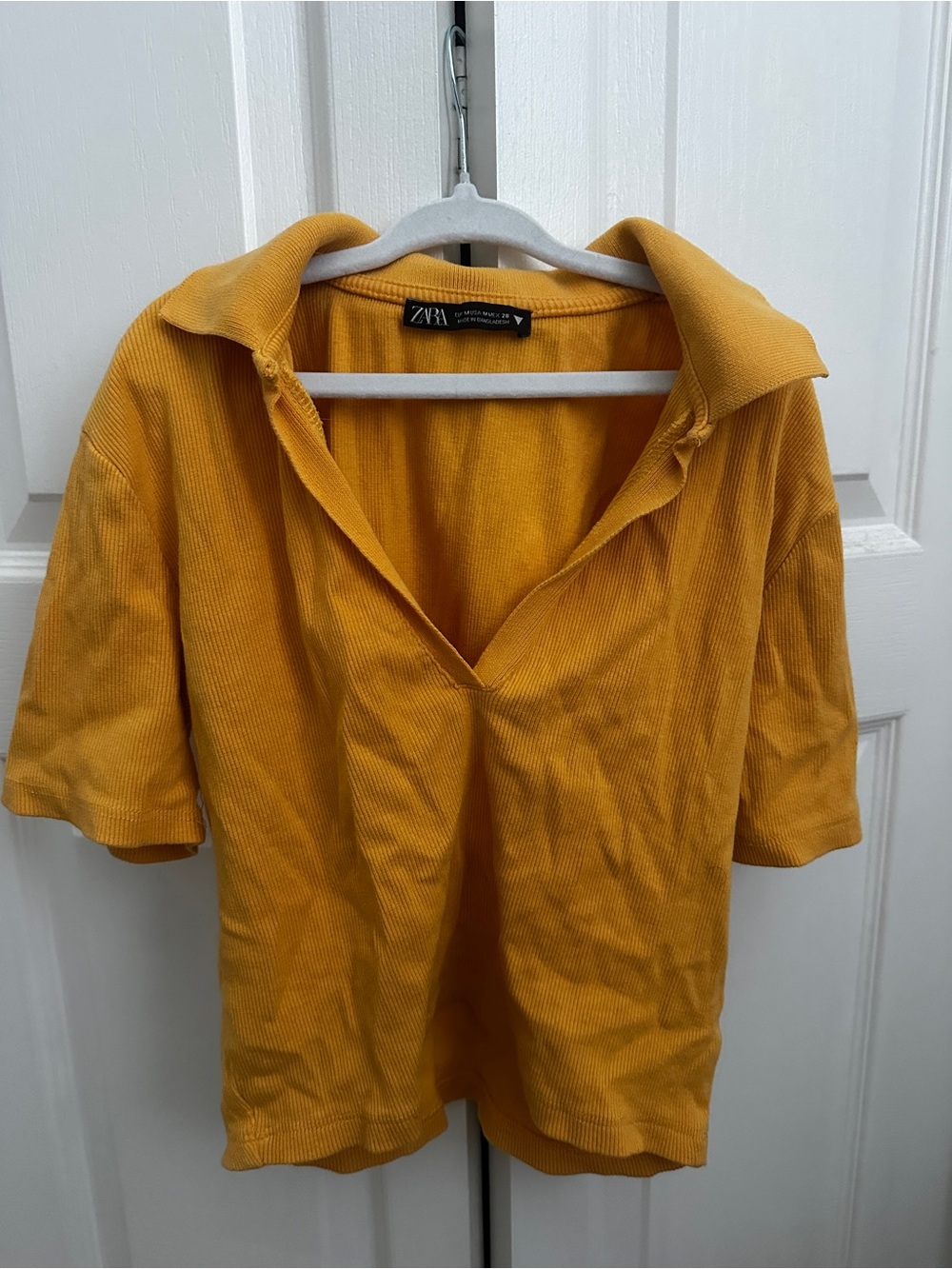 Zara Golden Mango Orange Ribbed Polo Cropped Collared Tee